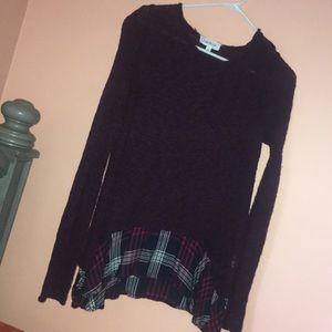 Red sweater with flannel effect